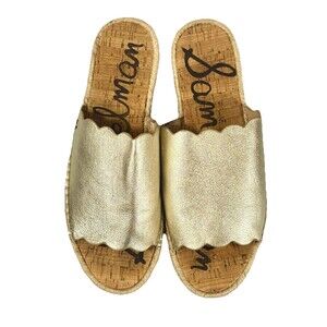 Sam Edelman Andy Leather Espadrille Slide Sandals Gold Scallop Women 11